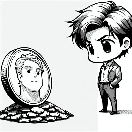 boy looking at coins