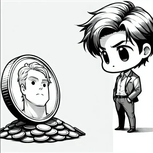 boy looking at coins