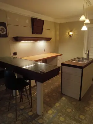 Custom Mahogany Mini Airbnb Kitchen