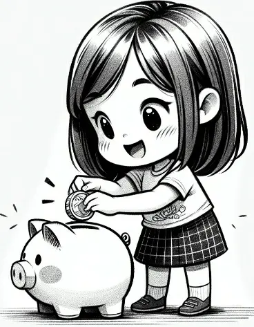 Girl putting coin in piggy bank