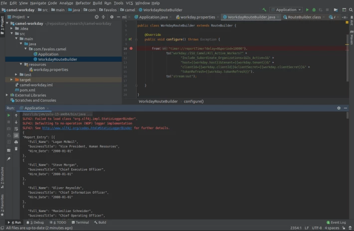 IntelliJ shows the report data in console.