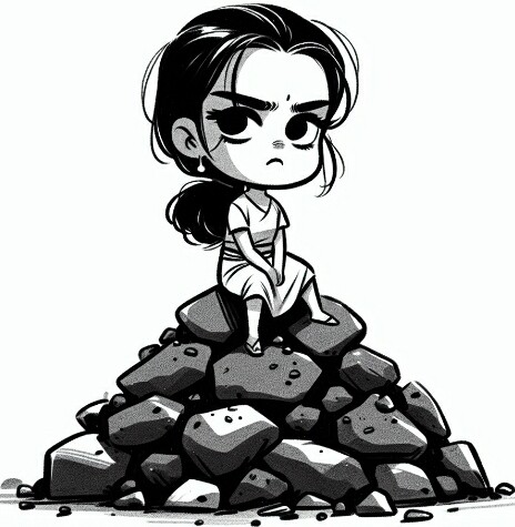 Girl sitting on worthless rocks