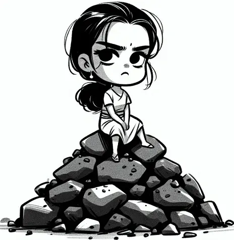 Girl sitting on worthless rocks