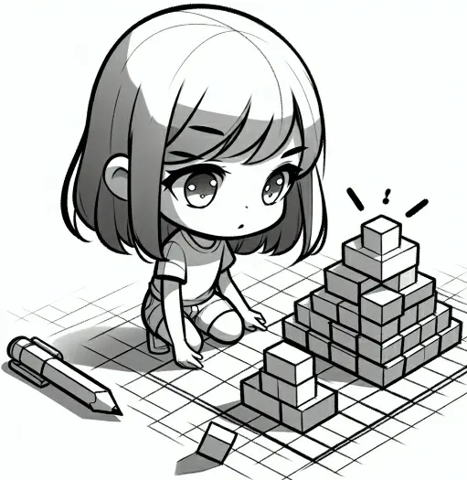 girl looking at blocks