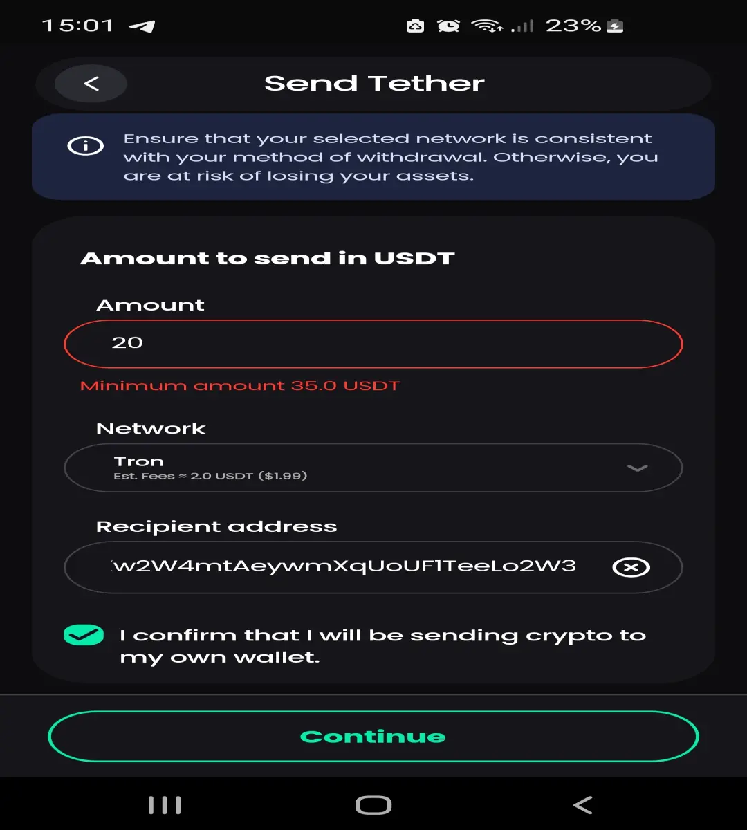 Withdraw usdt