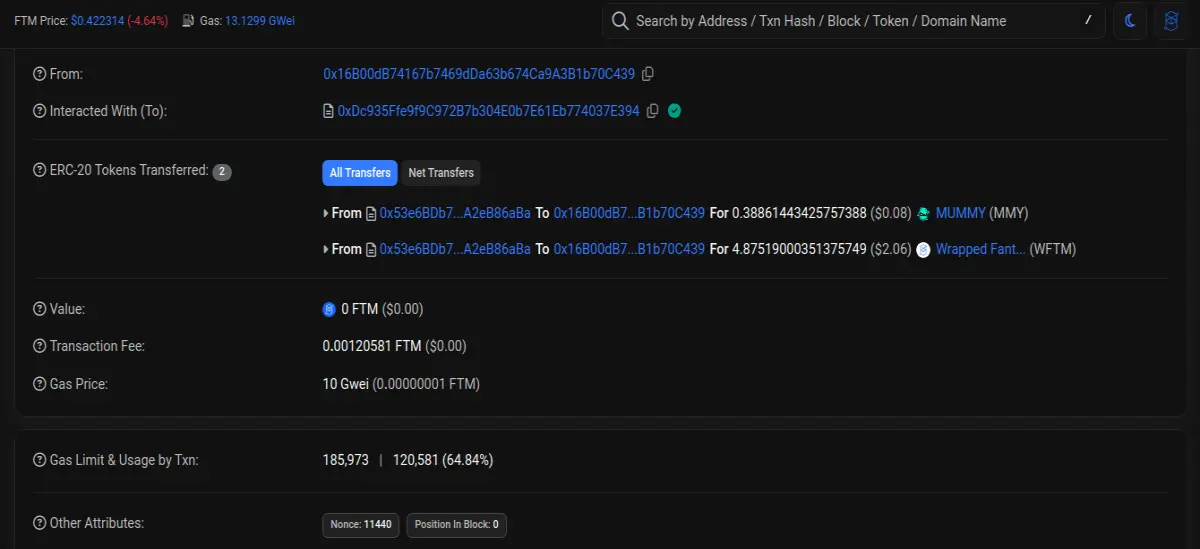 Fantom Scan explorer