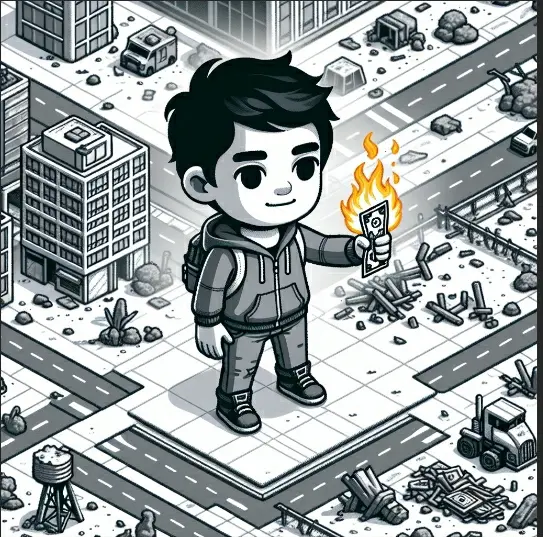 Boy holding a burning dollar