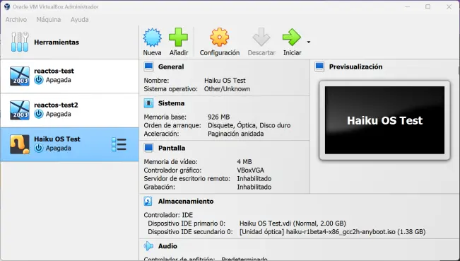Instalando Haiku OS en Virtualbox