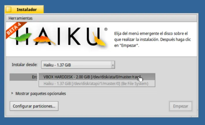 Instalando Haiku OS en Virtualbox