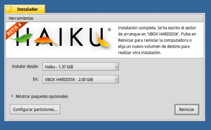 Instalando Haiku OS en Virtualbox
