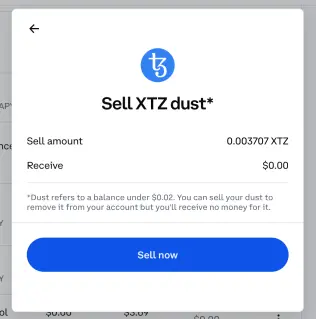 Coinbase selling dust