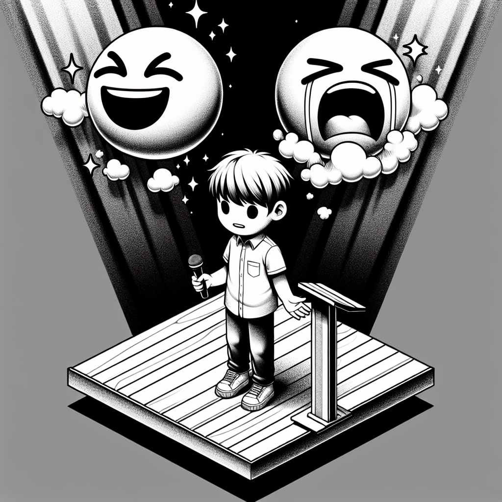 boy with microphone on podium