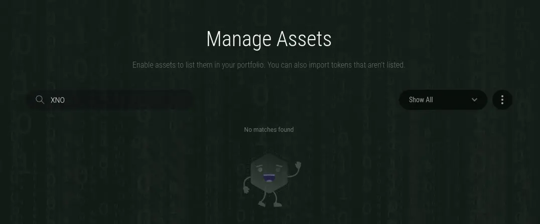 Exodus cannot find a Nano (XNO) Asset