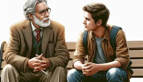 Anciano dando consejo a un joven