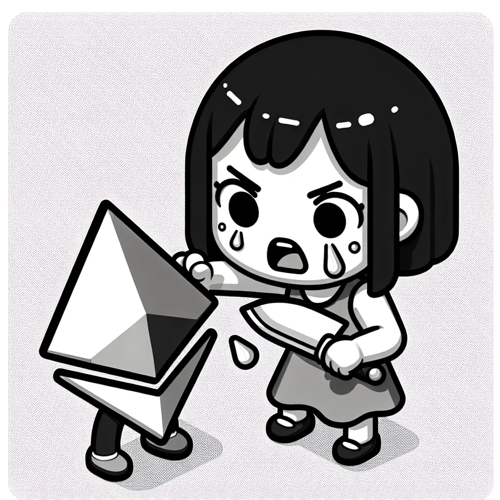 girl threatening Ethereum with knife