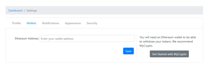Publish Wallet Address Setup