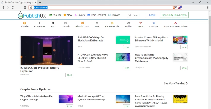 Publish0x Home Page View