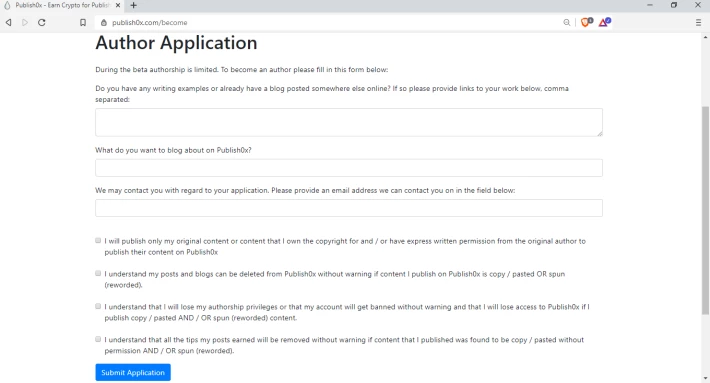 Publish0x Author Application Form