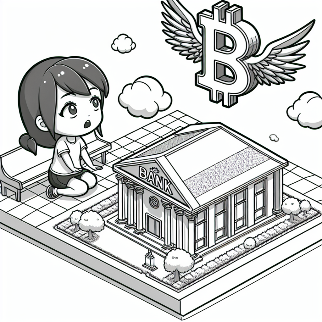 Girl looking at a Bitcoin flying