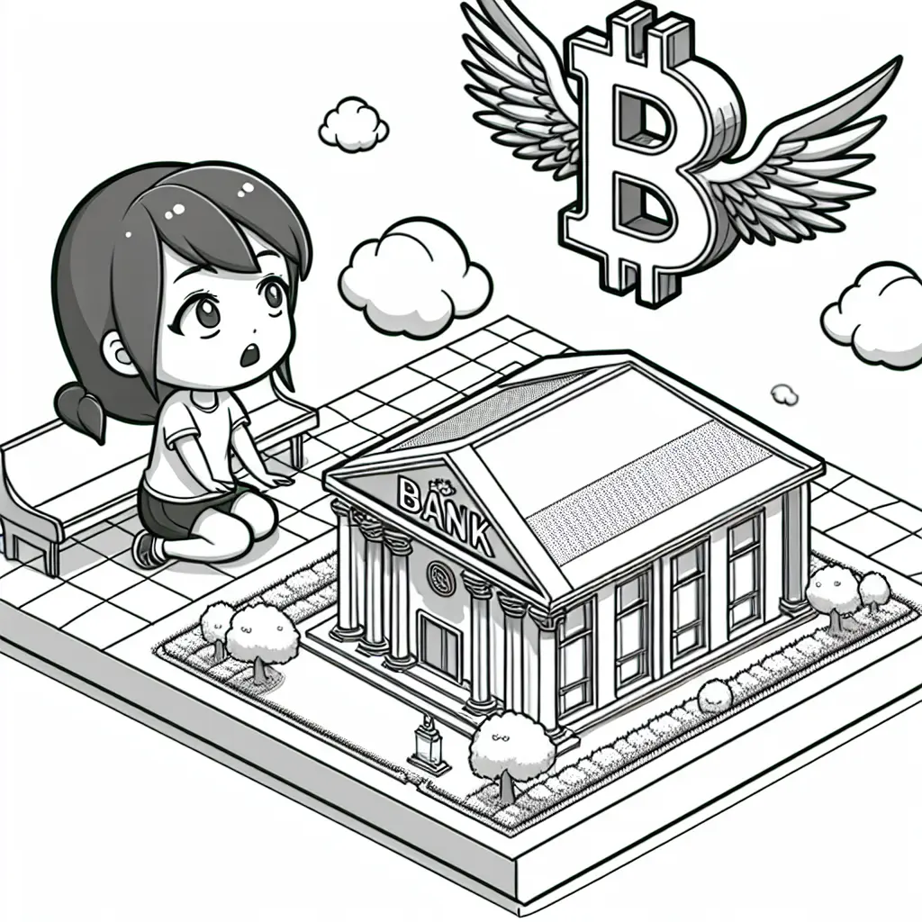 Girl looking at a Bitcoin flying