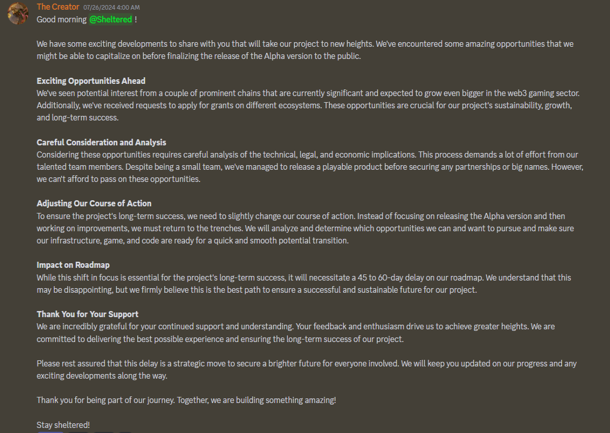 The last big update on July 26th