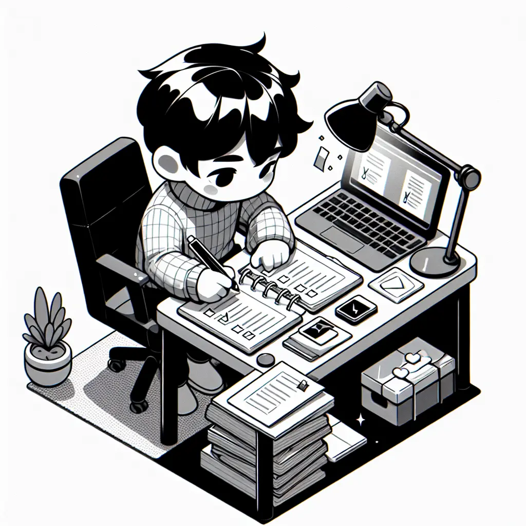 Boy at desk making checklist