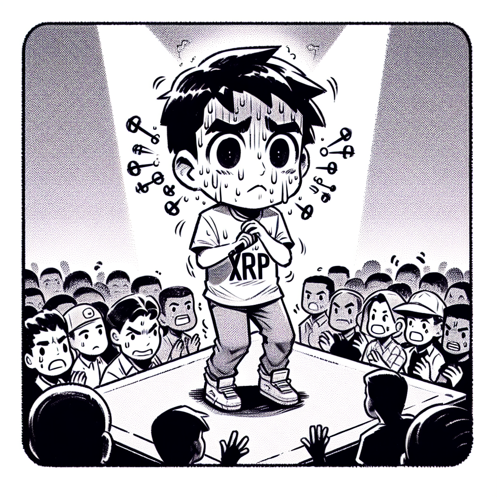 nervous XRP boy in front of crowd