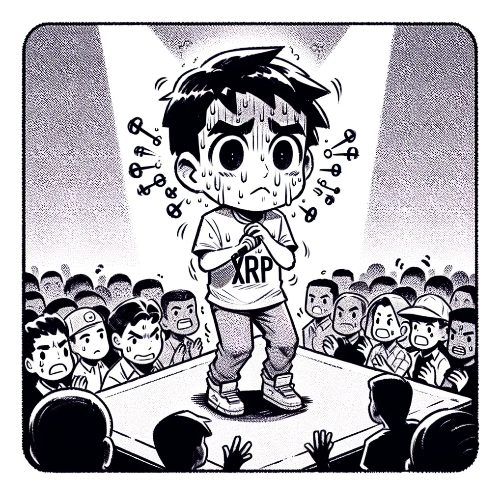 nervous XRP boy in front of crowd