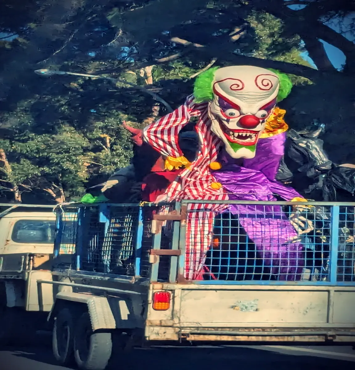 Halloween decorations being transported