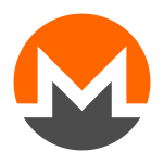 Monero .xmr known symbol representing letter M and two colors, orange on top and dark grey on bottom