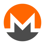 Monero .xmr known symbol representing letter M and two colors, orange on top and dark grey on bottom
