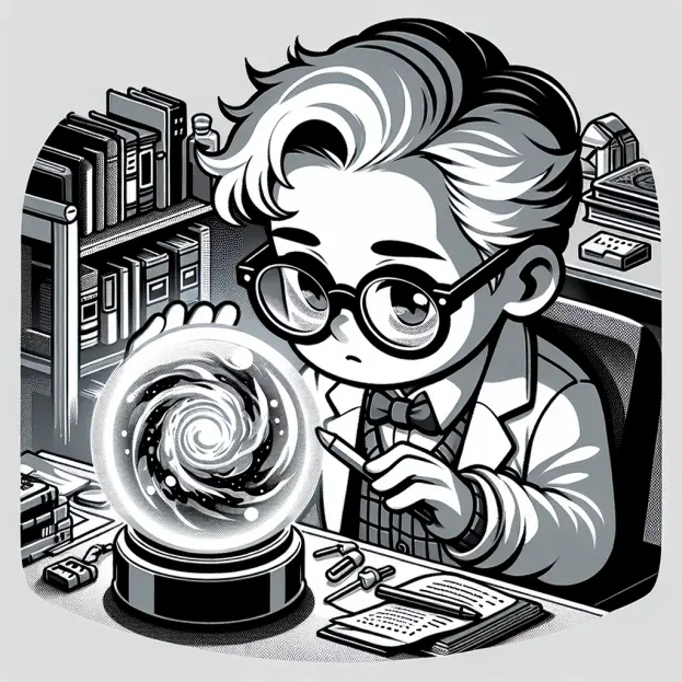 Professor looking into crystal ball