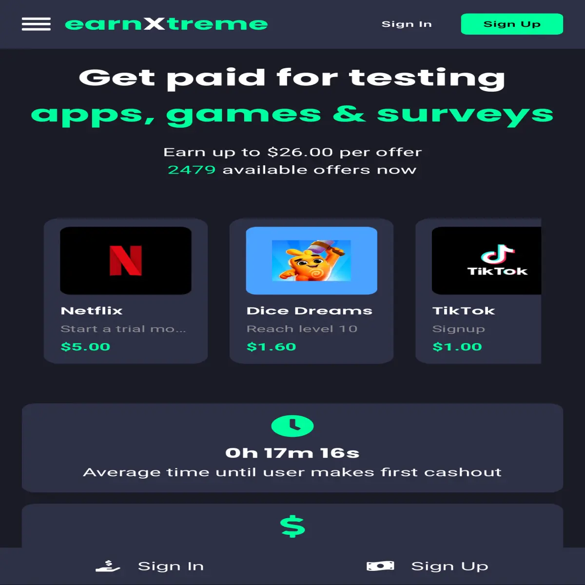 earnXtreme homepage screenshot