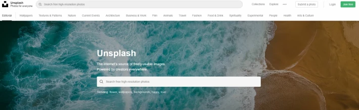 Unsplash landing page