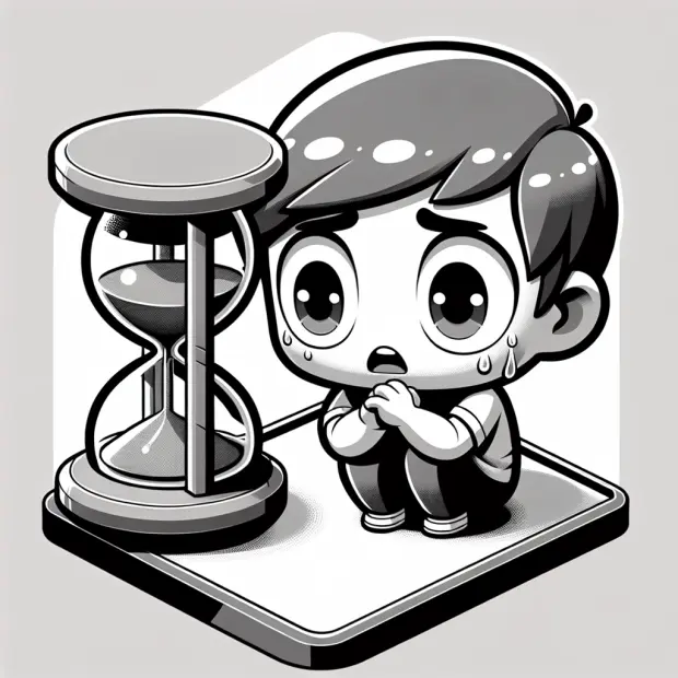 nervous boy looking at hourglass