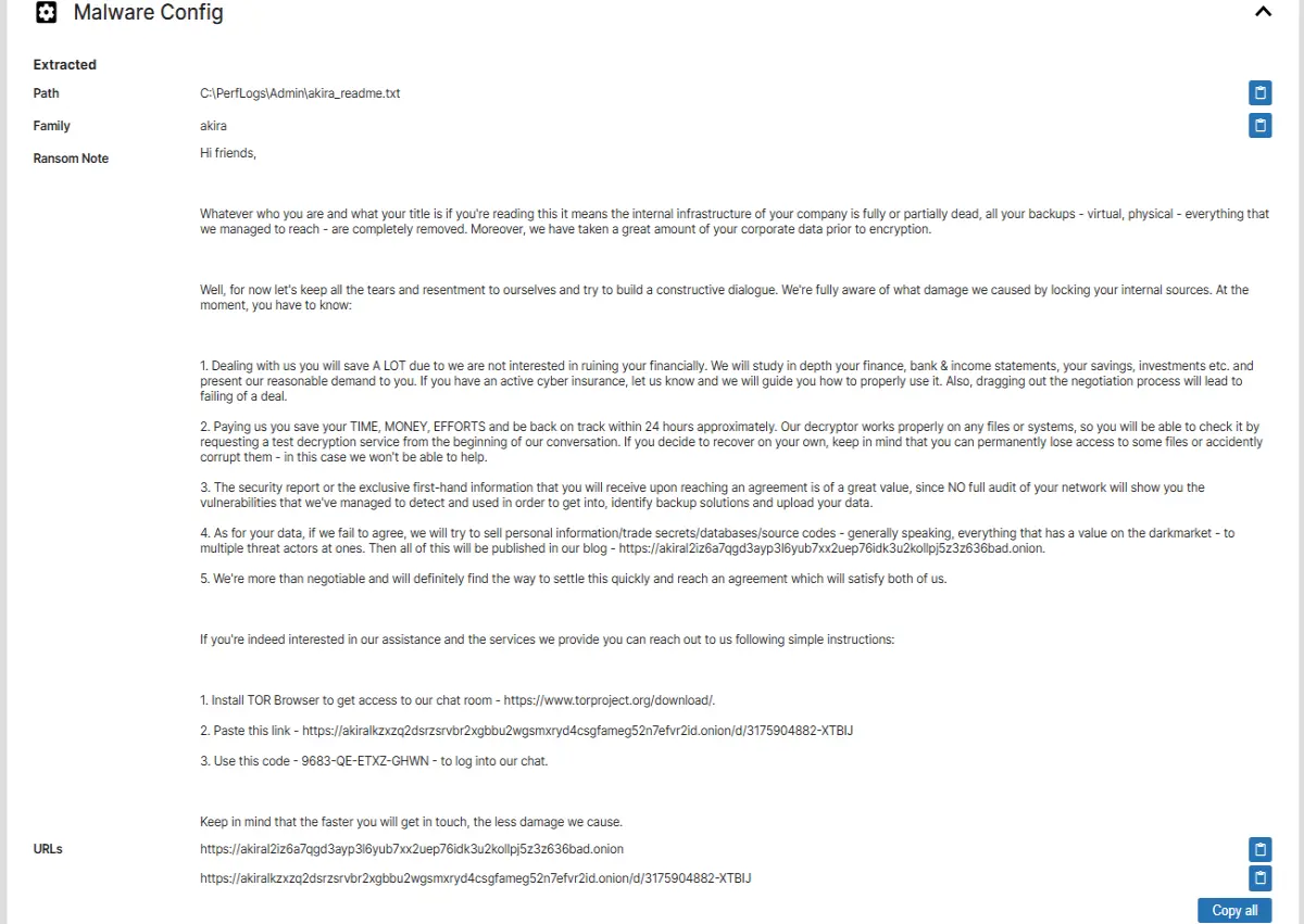 Akira Ransomware Note