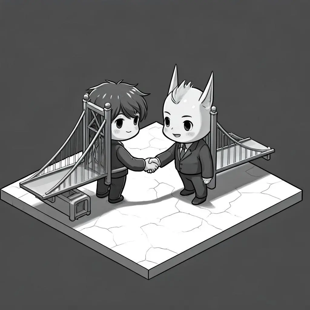 Anthropomorphic bridges shaking hands