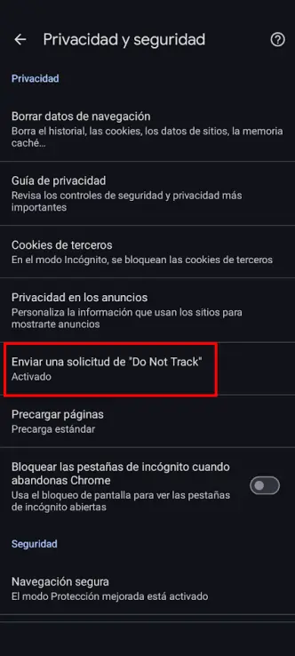 Do Not Track en Google Chrome