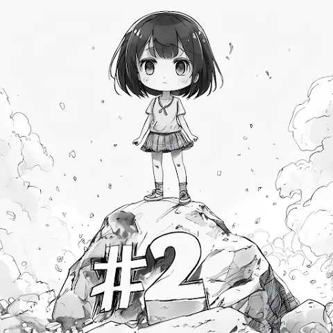 Girl standing on rock labeled #2