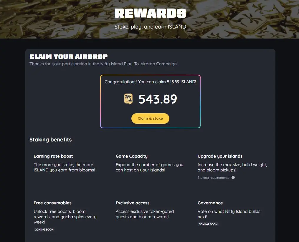Nifty Island ISLAND airdrop claim