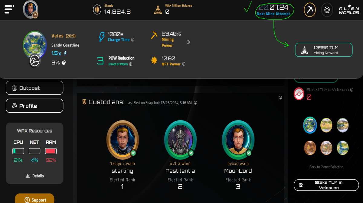 Alien Worlds Banano NFT mining Veles