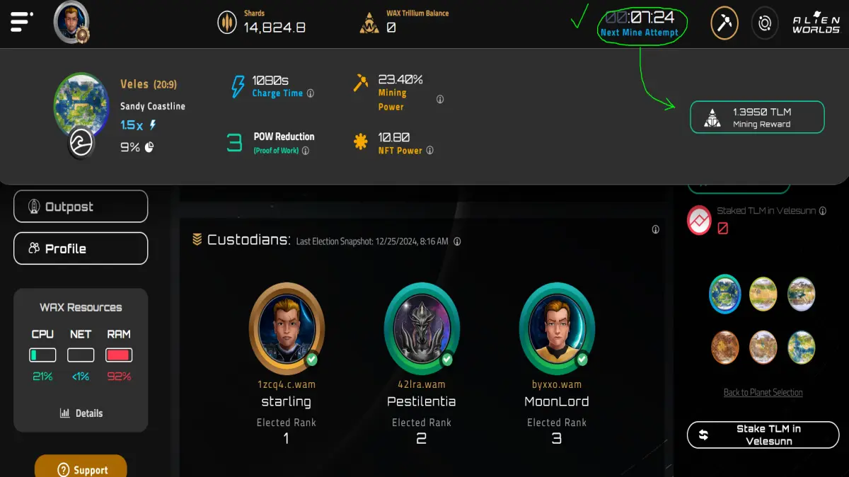 Alien Worlds Banano NFT mining Veles