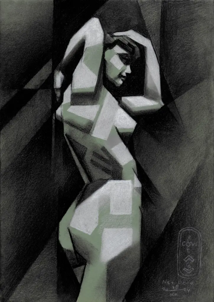cubist nude pastel drawing