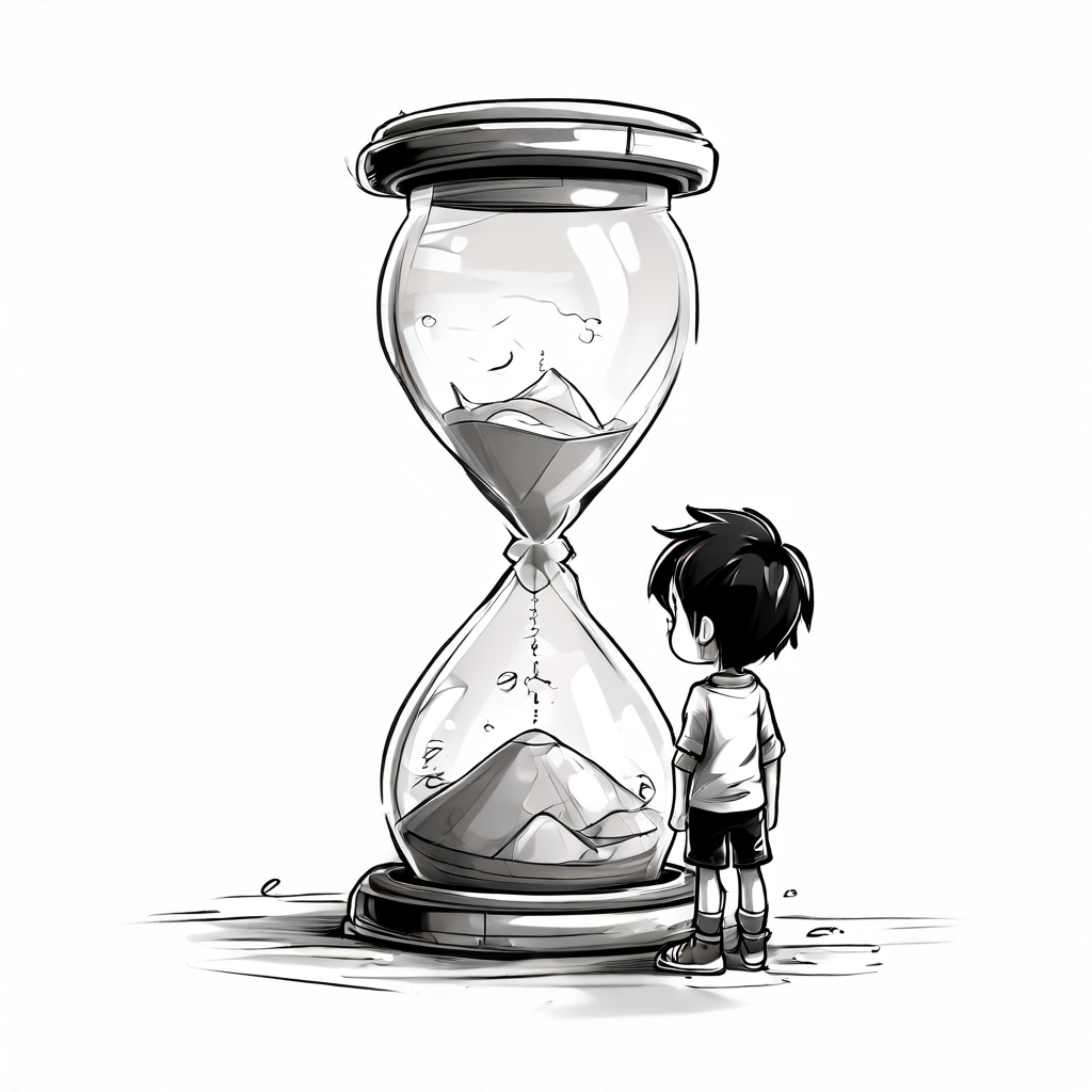 boy looking at hourglass