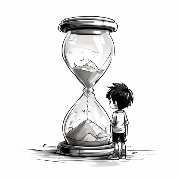 boy looking at hourglass