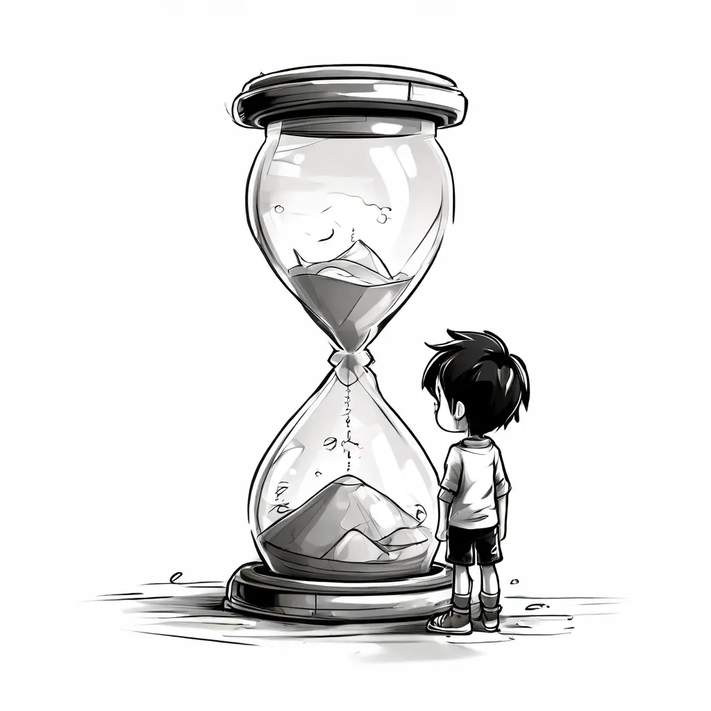 boy looking at hourglass
