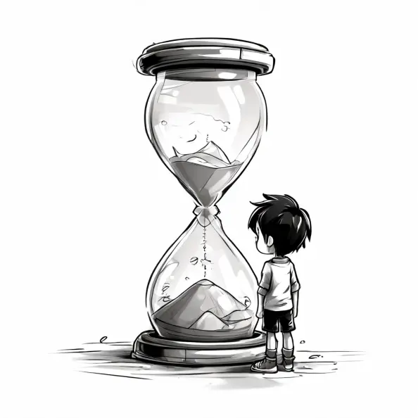 boy looking at hourglass