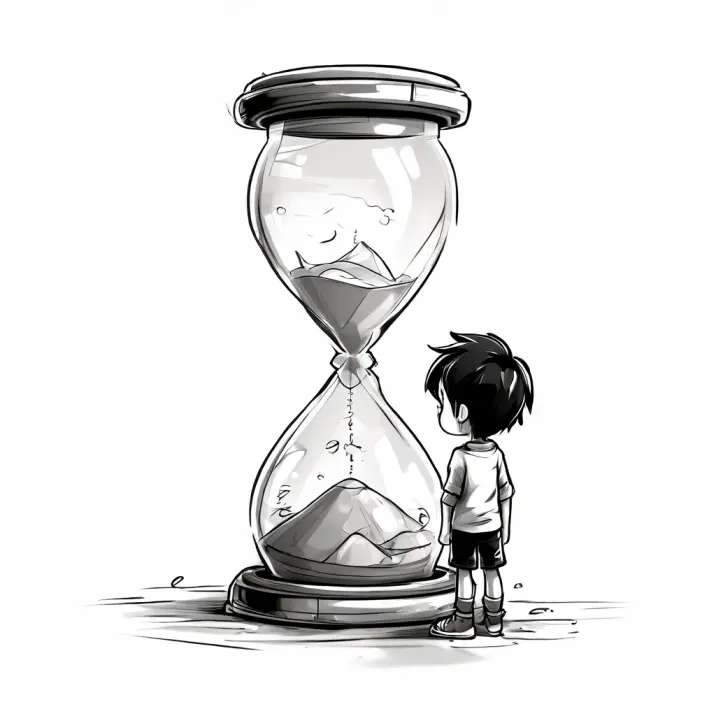 boy looking at hourglass