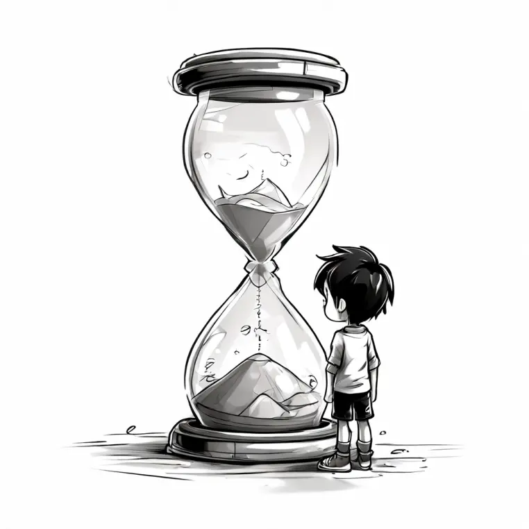 boy looking at hourglass