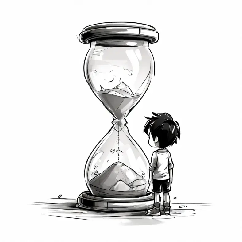 boy looking at hourglass